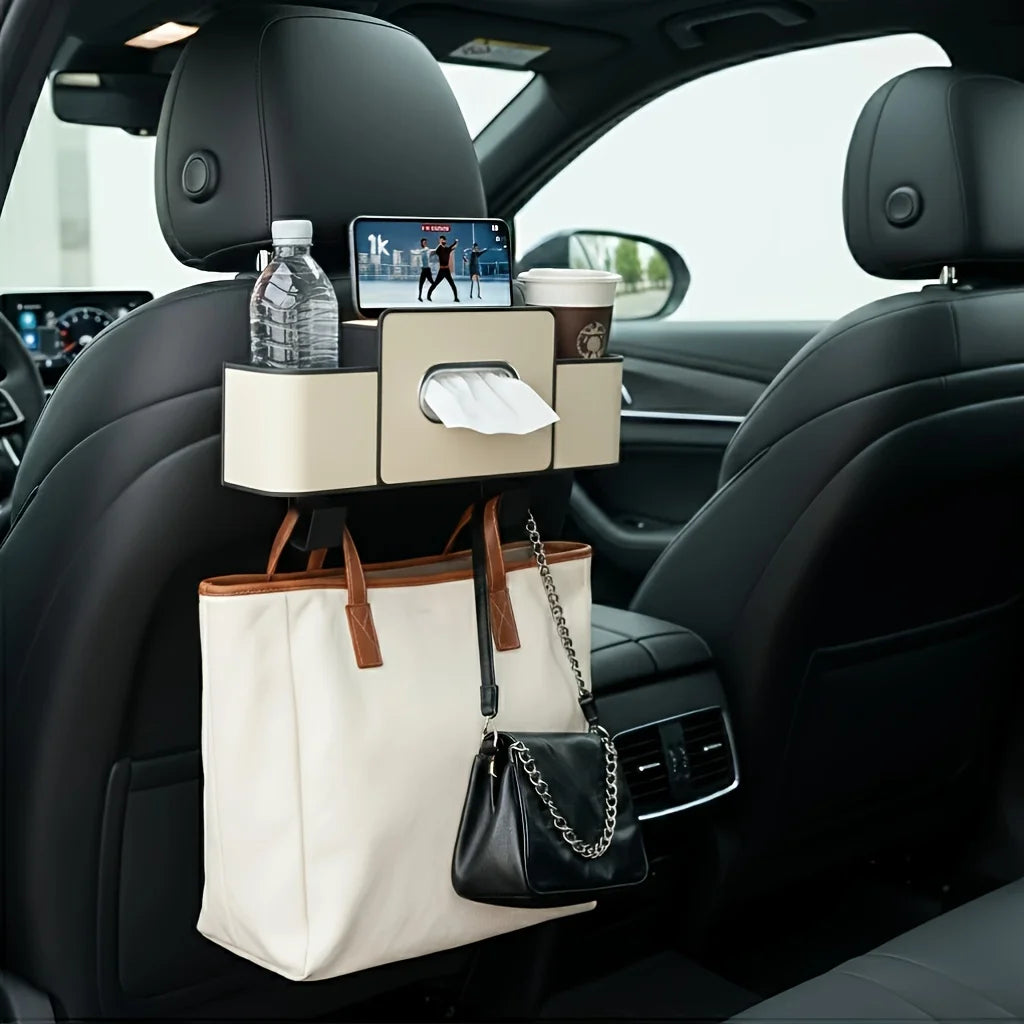 Car Seat Back Organizer | Cup Holders & Tissue Storage