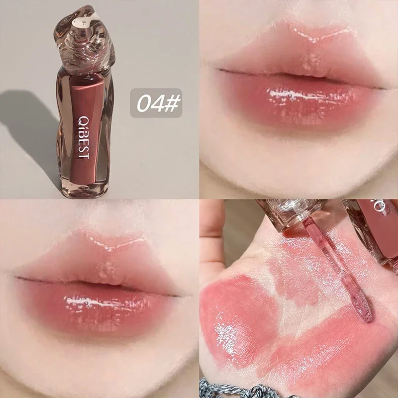 QIBEST 4 Colors Mirror Water Lip Gloss Cosmetics Long Lasting Liquid Lipstick Moisturizing Lip Tint Lip Glaze Korean Makeup Peaceful Pleasures Health and Wellness 04