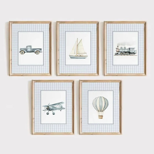 Vintage Travel Nordic Canvas Wall Art | Balloon Plane Train Canvas Wall Art Peaceful Pleasures Health and Wellness