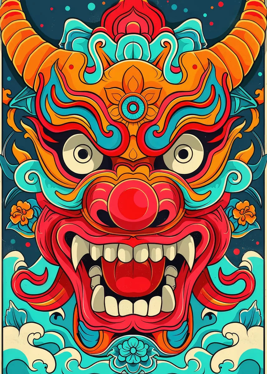 Japanese Oni Samurai Yokai Mask Canvas Wall Art Poster Print Canvas Wall Art Print Peaceful Pleasures Health and Wellness DM95-4 50x70cm Unframed