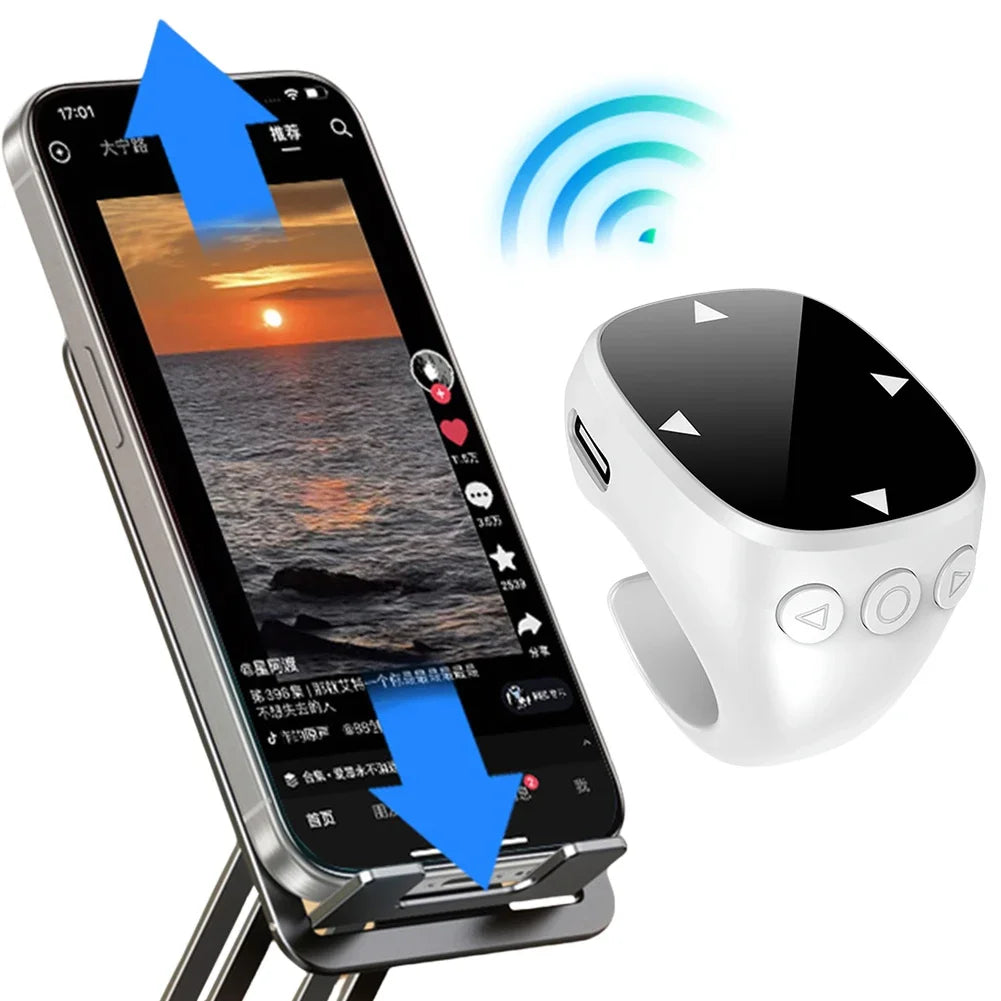 Bluetooth 5.3 Finger Ring Remote – TikTok Scroll & Selfie