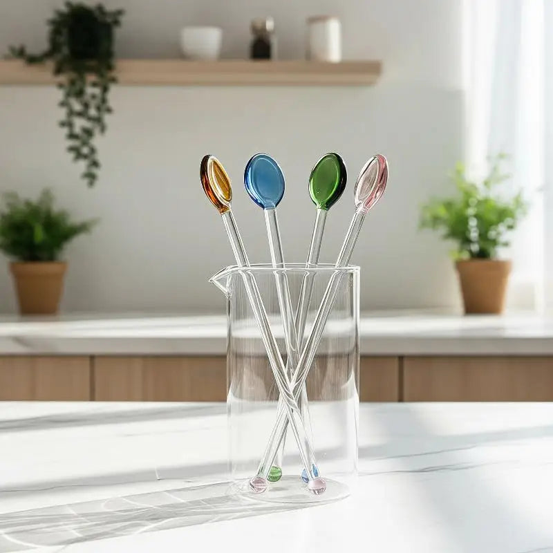 Colorful Glass Stirring Spoons – Long Handle, Heat Resistant