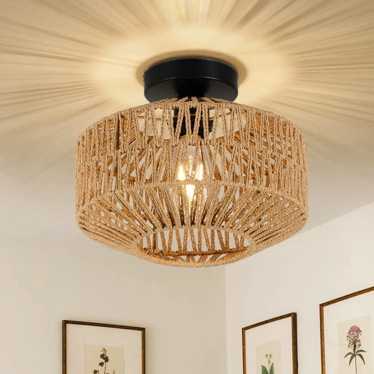 Rattan Ceiling Lamp E27 LED Lights Hand Woven Bedroom Hanging Lamps For Ceiling Light Modern Home Decoration Light Fixture Peaceful Pleasures Health and Wellness