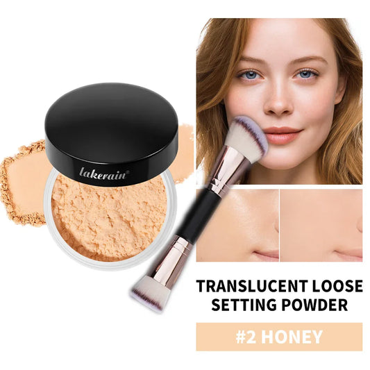 Lakerain Loose Setting Powder & Brush – 24HR Matte Finish Loose Setting Powder Oasis Select 2and brush