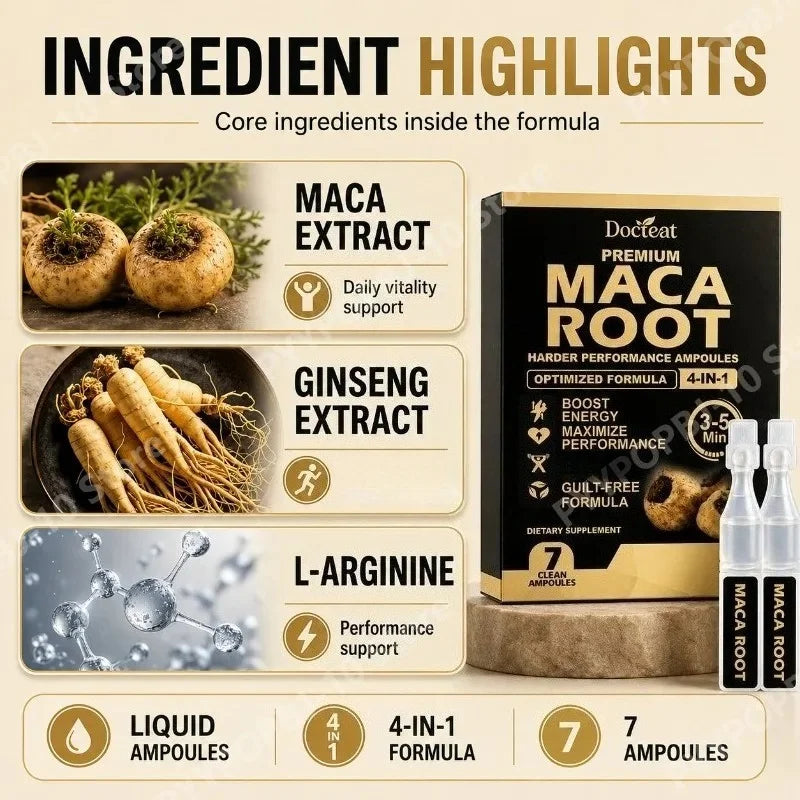 Maca Root Ginseng L-Arginine Liquid Ampoules | 7-Pack Daily