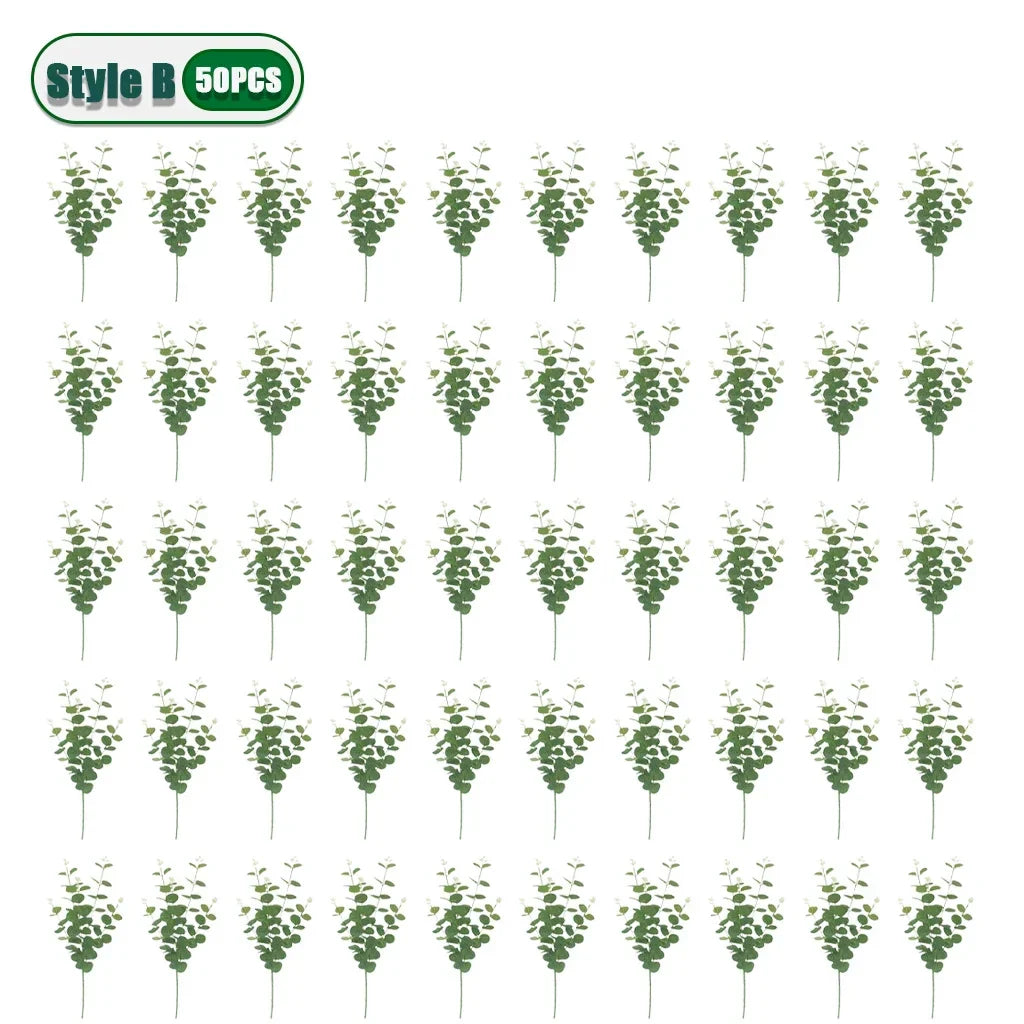 Artificial Eucalyptus Picks – 3 Styles | 10–100 PCS Wedding Decor