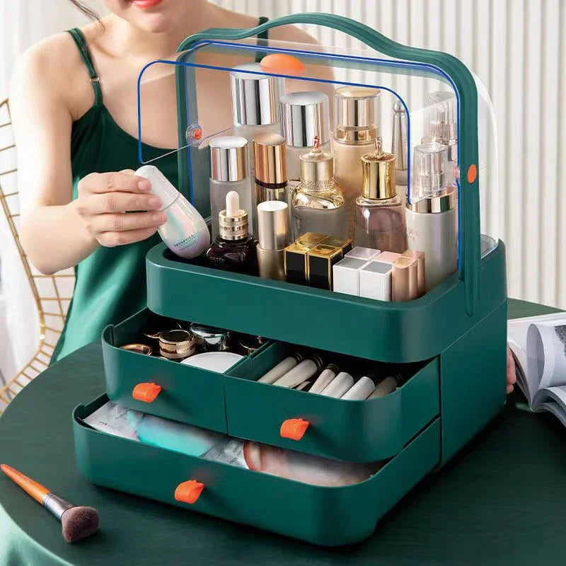 Cosmetics Receiving Box Dust-Proof Desktop Makeup Organizer with Drawer for Skin Care Products Household Storage Box Shelf Peaceful Pleasures Health and Wellness