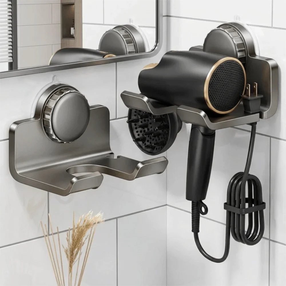 Wall-Mounted Hair Dryer Holder | No-Drill Suction Cup