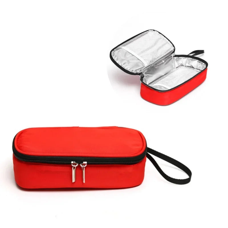 Portable First Aid Kit Insulin Cooling Bag Diabetic Pocket Pill Protector Waterproof Thermal Insulated medical Cooler No Gel Peaceful Pleasures Health and Wellness Red 1pc