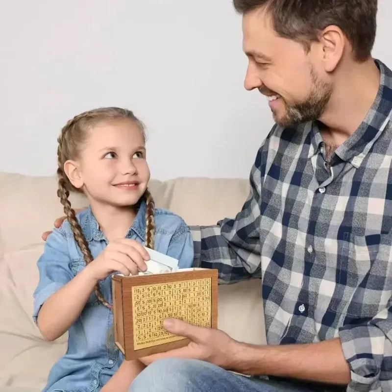 Wooden Money Savings Box – Kids Piggy Bank USD/Euro Style