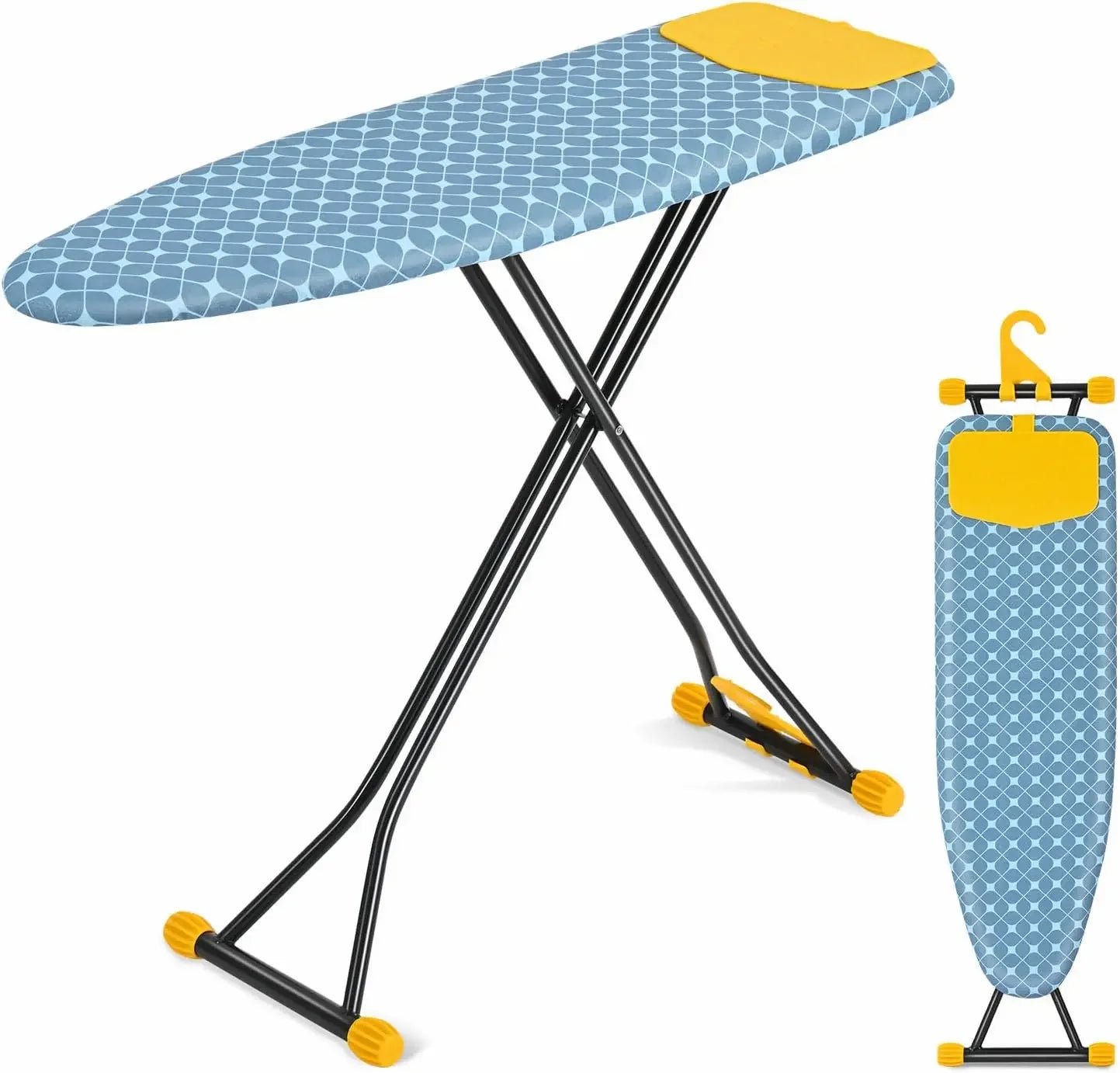 Compact Adjustable Ironing Board with Extra Thick Cover, Wall Mount & Space Saver Design in Yellow Peaceful Pleasures Health and Wellness United States
