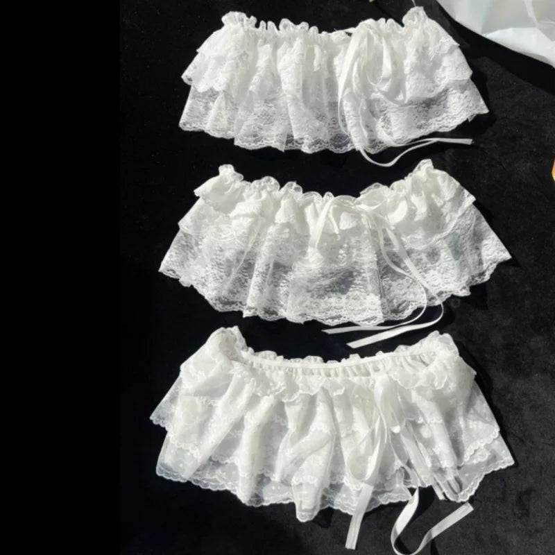 White Lace Peplum Mini Skirt | Y2K Korean Layered Ruffle