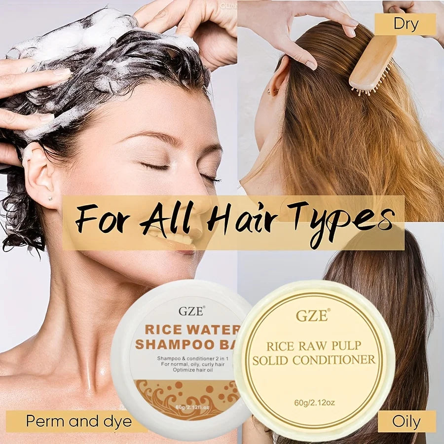 GZE Rice Water Shampoo Bar & Solid Conditioner for Dry Hair