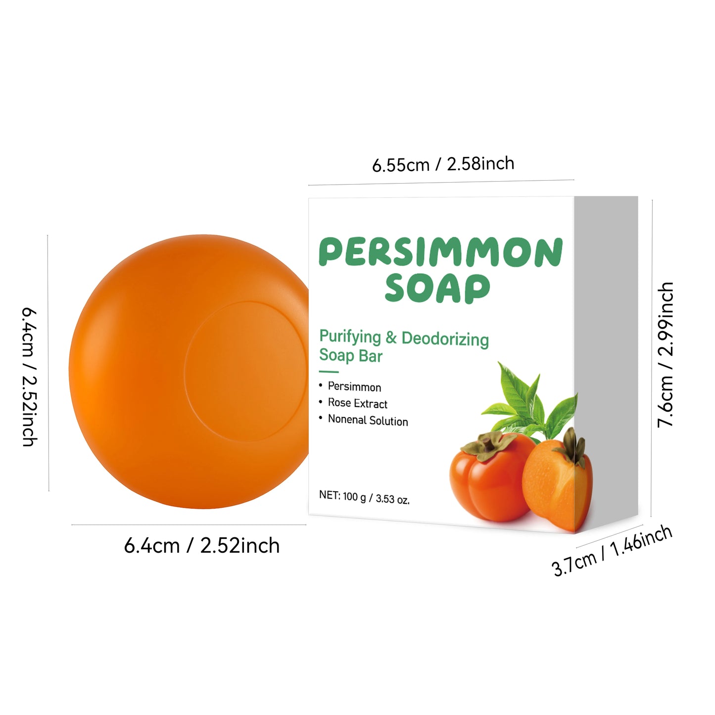 1/3/5PCS Persimmon & Green Tea Soap Bar for Body Odor, Natural Deodorizing For Unisex ,Gentle on All Skin Types Body Odor Soap Peaceful Pleasures Health and Wellness