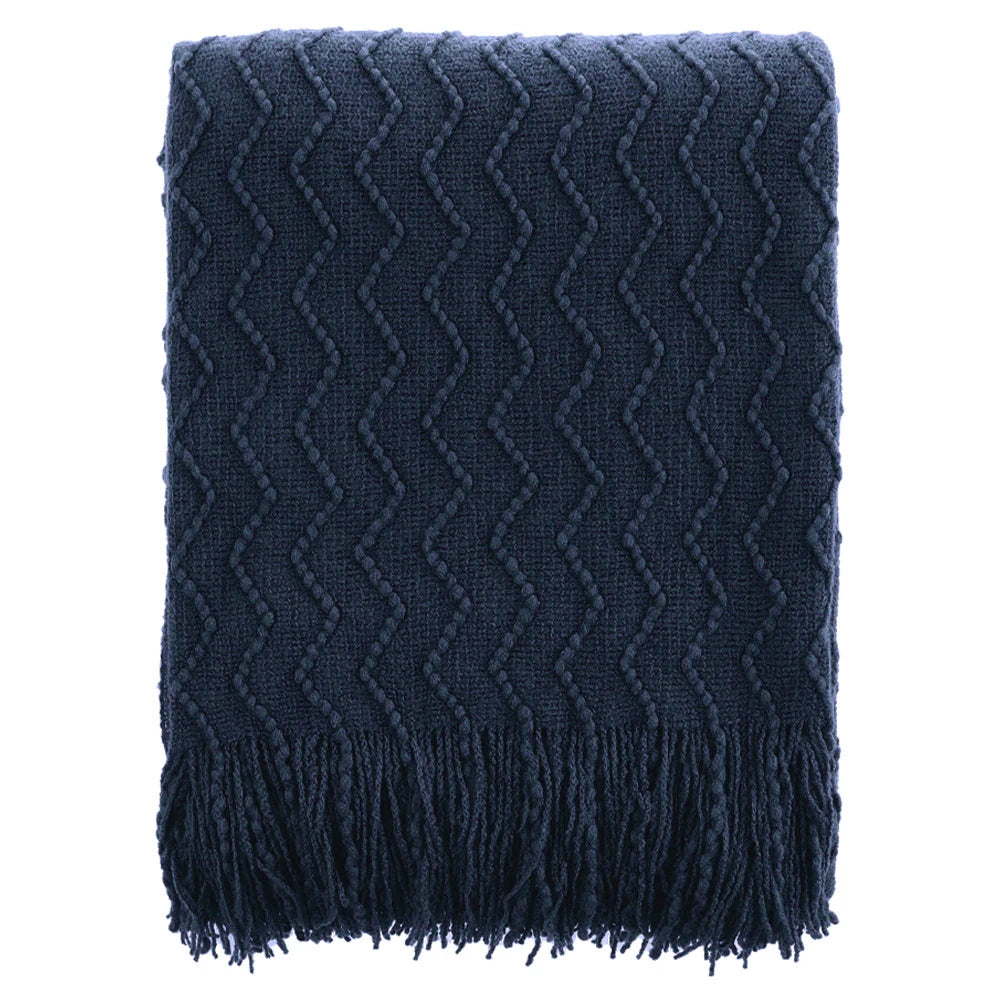 Battilo Green Knit Throw Blanket For Bed Lightweight Sofa Blanket With Tassels Decorative Knitted Plaid Blanket For Spring Decor Peaceful Pleasures Health and Wellness Navy 127x152cm