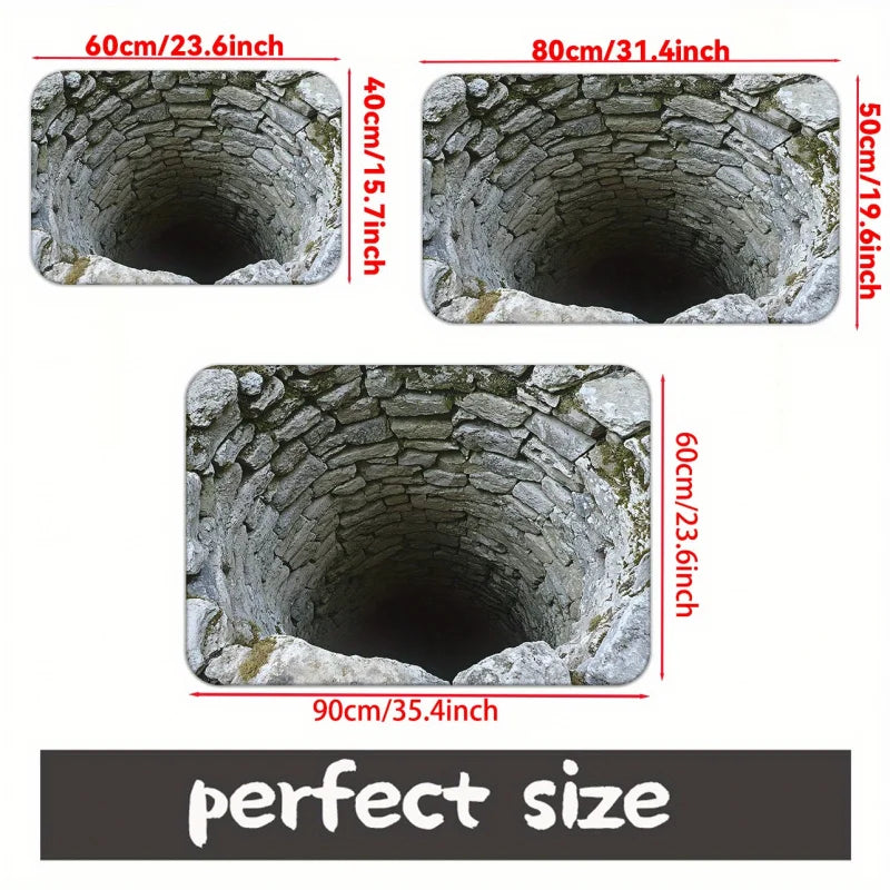 1pc optical illusion endless abyss pattern HD printed non-slip door mat, microfiber absorbent machine washable polyester mat Peaceful Pleasures Health and Wellness
