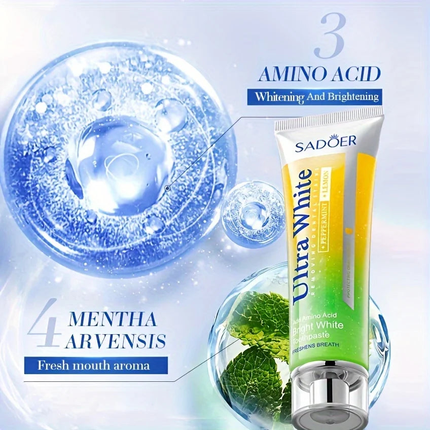Lemon Mint Whitening Toothpaste Cleaning Teetch, Peppermint And Lemon Brightening Teeth Toothpaste Fresh Breath 100g Peaceful Pleasures Health and Wellness
