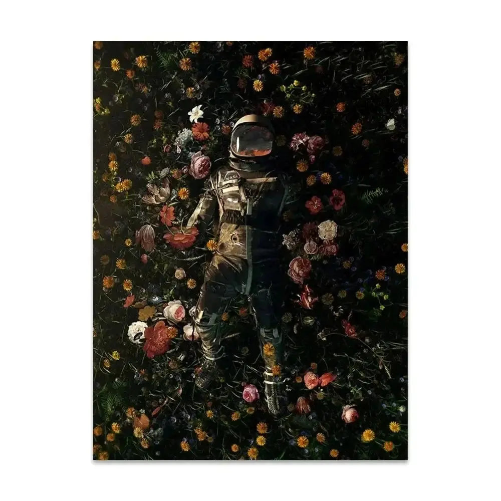 Abstract Astronaut Space Flower Canvas Wall Art Poster | Modern Canvas Wall Art Peaceful Pleasures Health and Wellness 1 50x70cm Unframed
