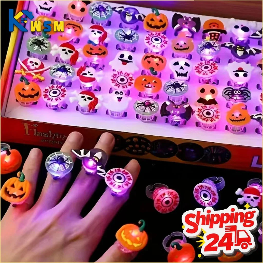 Halloween Glow Pumpkin Finger Rings – Bulk 50–200 Pcs Party Favors