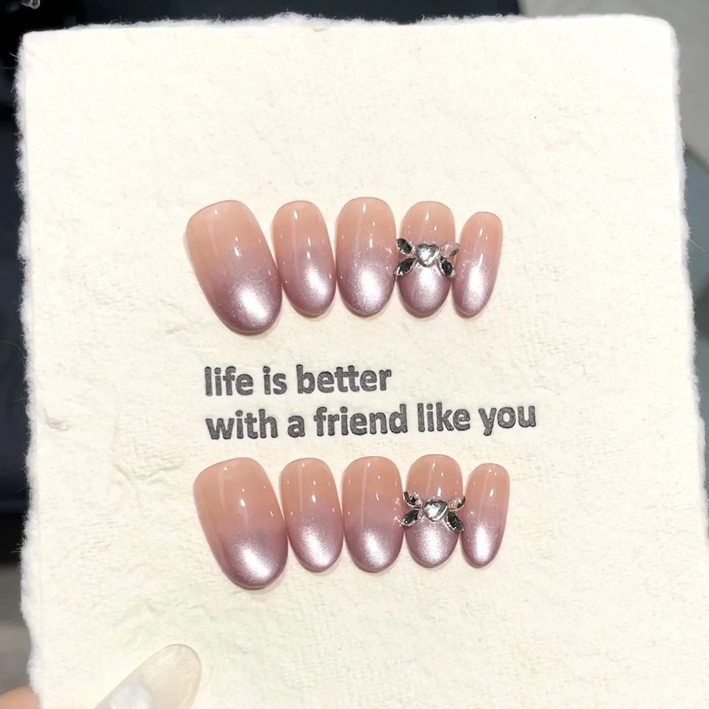 10pcs Handmade Press On Nails 3D Bow Cat's Eye Almond Purple