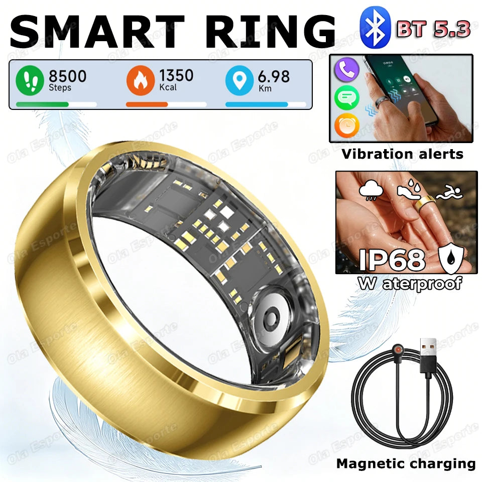 For Smart Ring Men Women Bluetooth Monitor Blood HeartRate Blood Oxygen Monitor Smartring MultiSport 5ATM Waterproof 2026 NEW Peaceful Pleasures Health and Wellness Gold 13