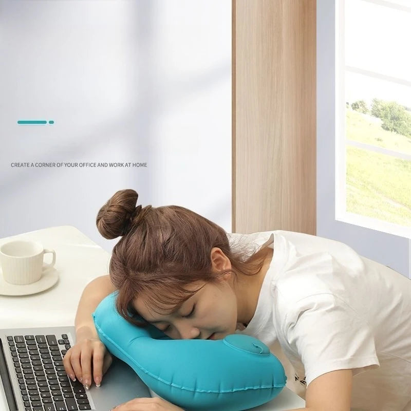 U-Shaped Inflatable Travel Neck Pillow – Press-Type Portable Inflatable Travel Pillow Peaceful Pleasures Health and Wellness