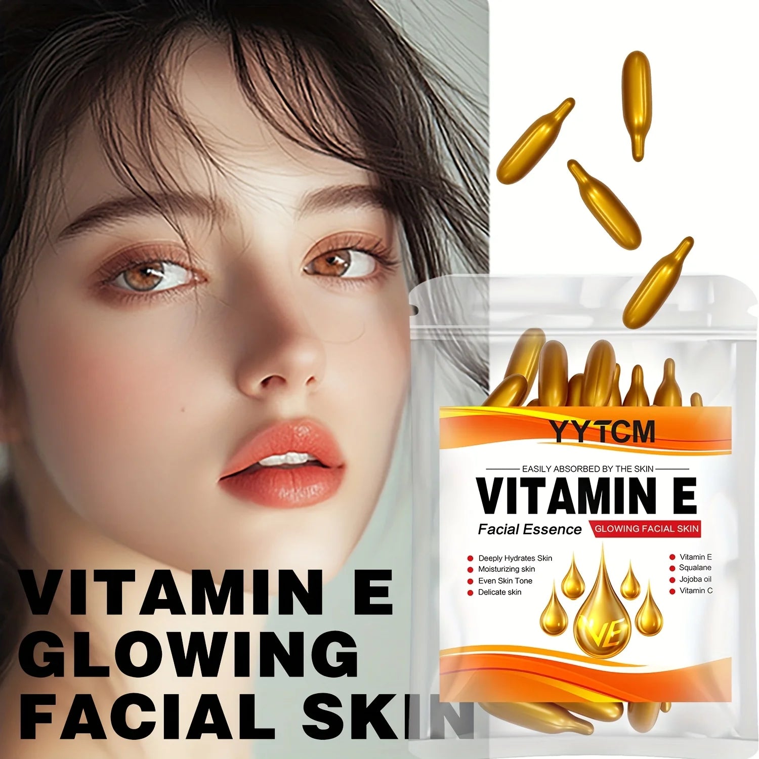 Vitamin E Deep Moisturizing Capsule Essence, Hydrates and Smooths Skin, Contains Plant-Based Squalane, Vitamin C, Deep Hydration and Skin Brightening Essence (0.4Gx30 Capsules)/Bag-1 Bag Peaceful Pleasures Health and Wellness