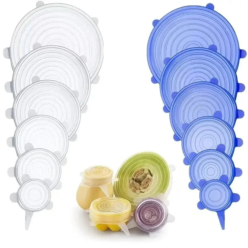 6PCS Silicone Stretch Lids Multifunctional Retractable Fresh-keeping Food Bowl Covers Reusable Saving Covers for Kitchen Peaceful Pleasures Health and Wellness
