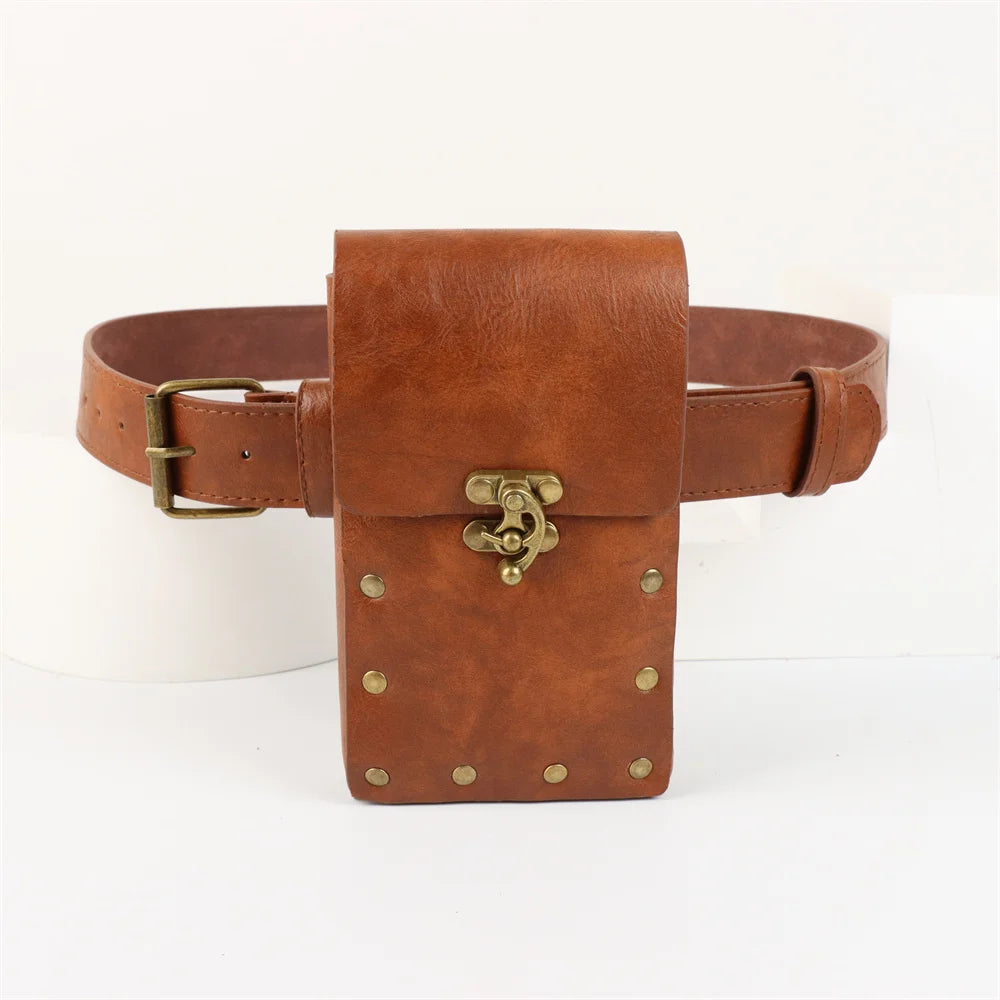 Medieval Cosplay Steampunk Leather Backpack Waist Ring Belt Pouch