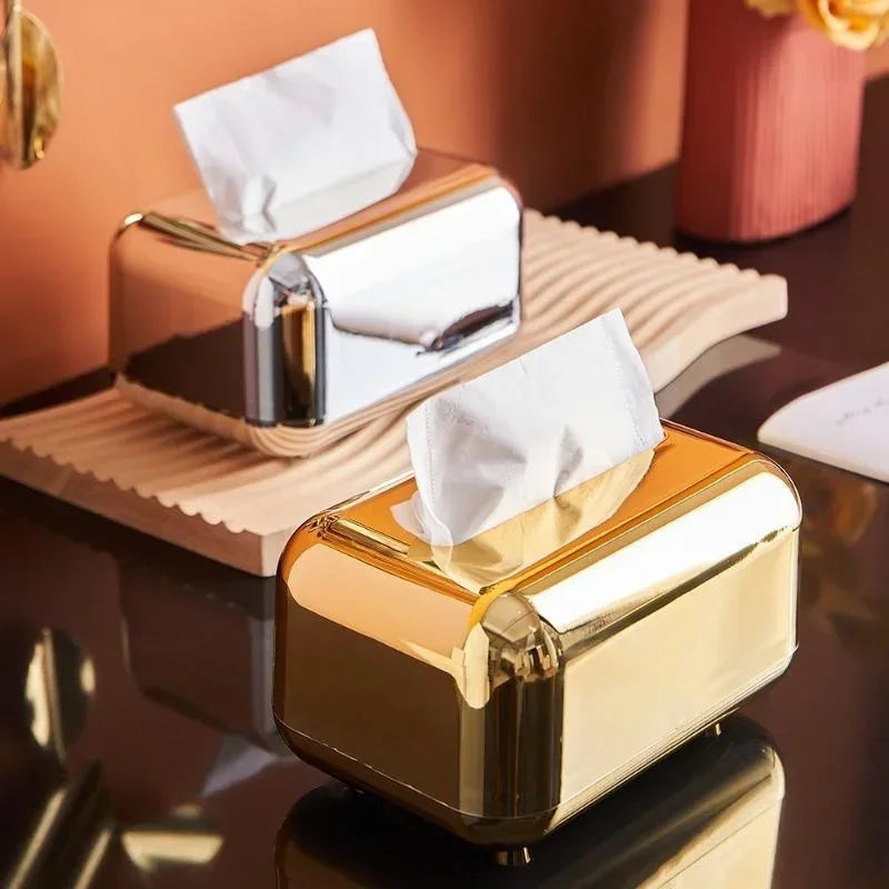 Luxury Golden Tissue Boxes Storage Napkin Holder Paper Case Organizer