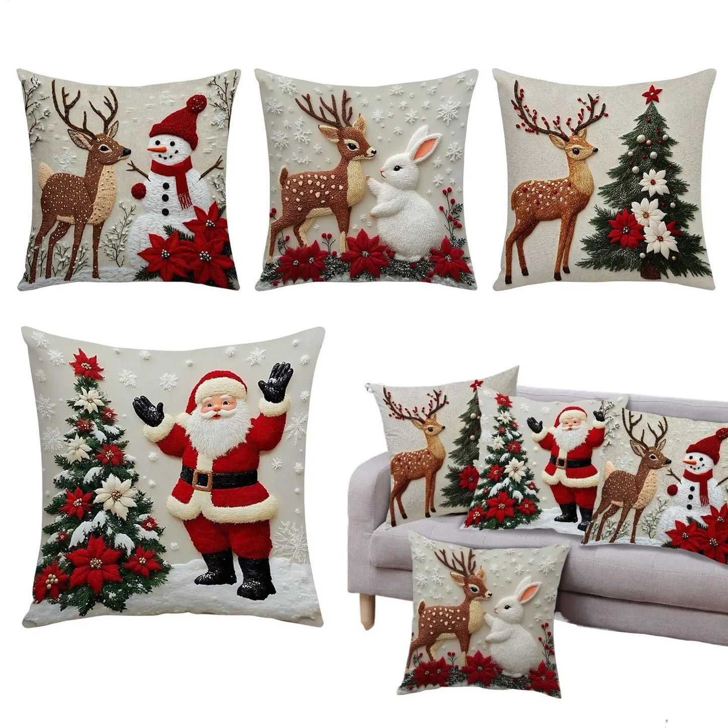 4-Pack Christmas Pillow Covers 17.7" | Festive Holiday Décor