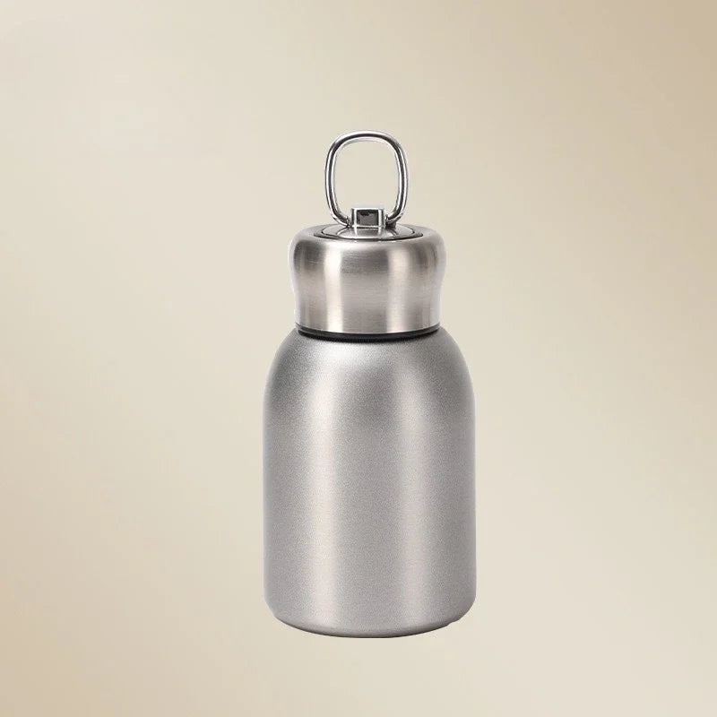 Stainless Steel Insulated Cup Portable Outdoor Mini Hanging Ring Cute Water Cup Camping Travel and Hiking Peaceful Pleasures Health and Wellness Silver-300ML