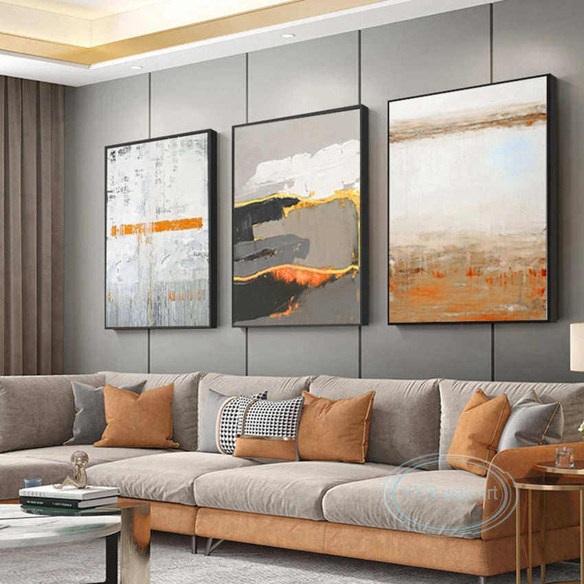 Aesthetic Decor Mural 3 Panel Wall Art Pictures For Home Hand Drawn Acrylic Oil Painting On Canvas Posters For Living Room Sofa Peaceful Pleasures Health and Wellness