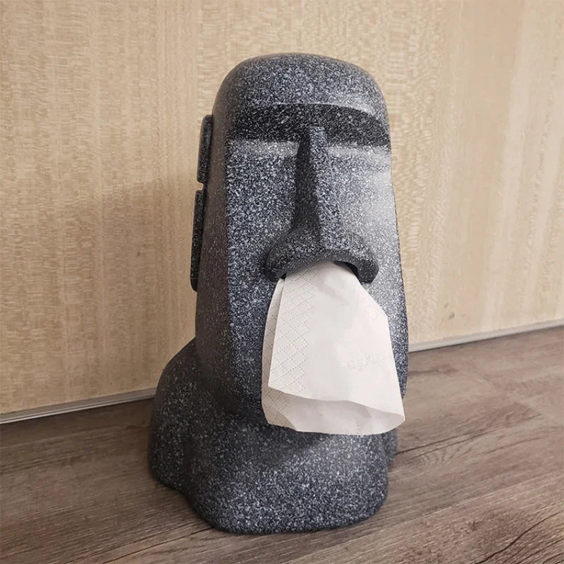 Hot Sale Tissue Box Cover Easter Island Resin Stone Figurine Tissue Box Indoor Home Restaurant Office Decoration Craft Ornament Peaceful Pleasures Health and Wellness