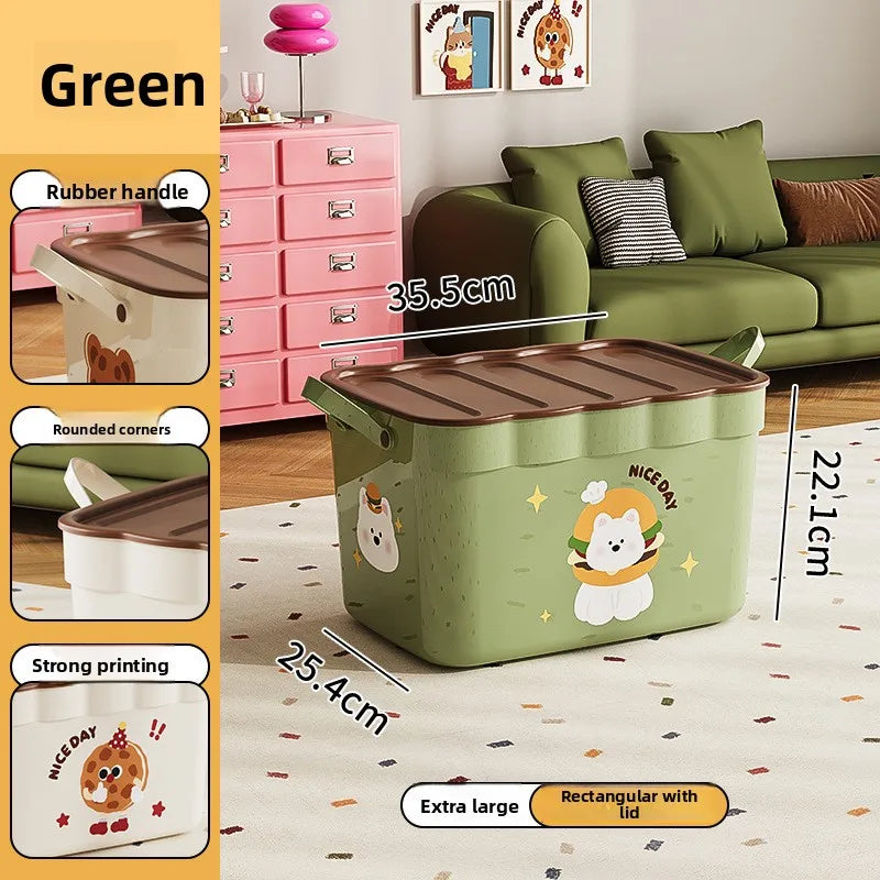 Cartoon Pattern Lidded Storage Box Toys Snacks Dustproof Desktop