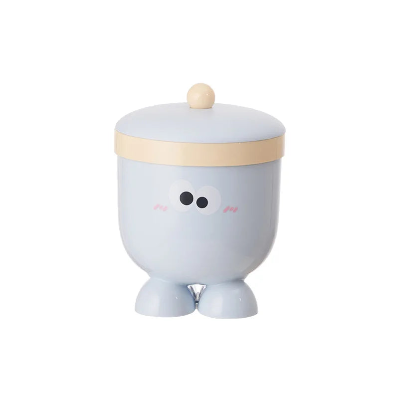 Mini Trash Can Desktop Cute Home Countertop Coffee Table Plastic Trash Can Bedside Bedroom with Cover Office Desk Wastebasket Peaceful Pleasures Health and Wellness SKY BLUE