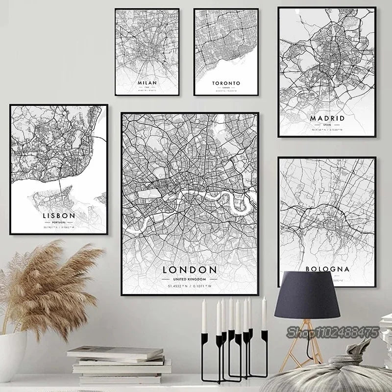 Paris & New York City Map Canvas Wall Art – Black & White Canvas Wall Art Peaceful Pleasures Health and Wellness