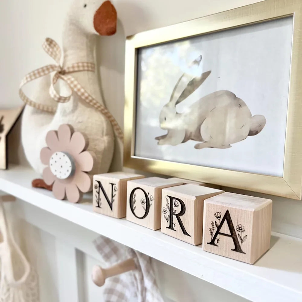 Personalized Floral Wooden Name Blocks | Nursery Decor & Baby Gift Personalized Name Blocks Peaceful Pleasures Health and Wellness