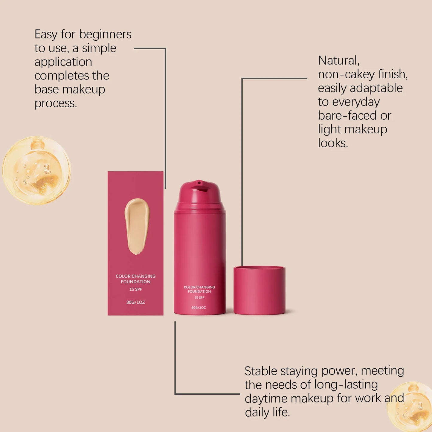 Color Changing Foundation 30g | Moisturizing Glowing Skin