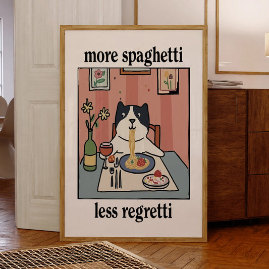 More Spaghetti Less Regretti Funny Kitchen Canvas Wall Art Canvas Wall Art Peaceful Pleasures Health and Wellness