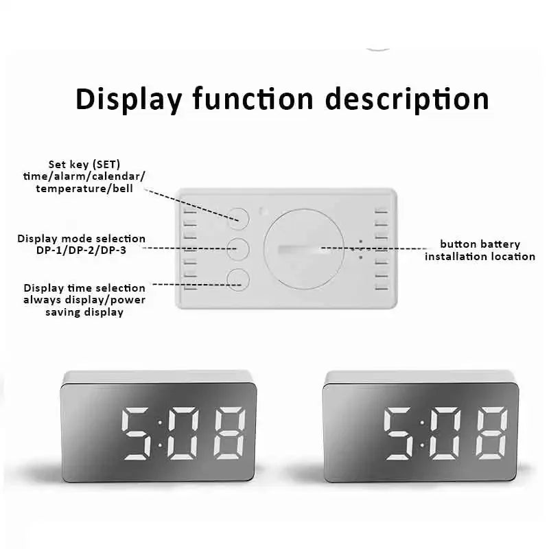 1Pc White LED Mirror Table Clock Snooze Display Time Night Light Desktop USB Alarm Clock Home Decor Peaceful Pleasures Health and Wellness