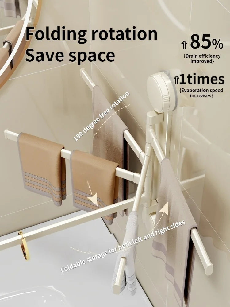 No-Drill Rotating Double Towel Rack | Suction Cup Wall Mount