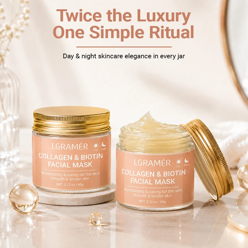 Collagen & Biotin Day Night Mask, Intense Moisturizing Hydration, Smooth Rough Skin, Make Skin Tender Soft & Glowing Facial Care Peaceful Pleasures Health and Wellness