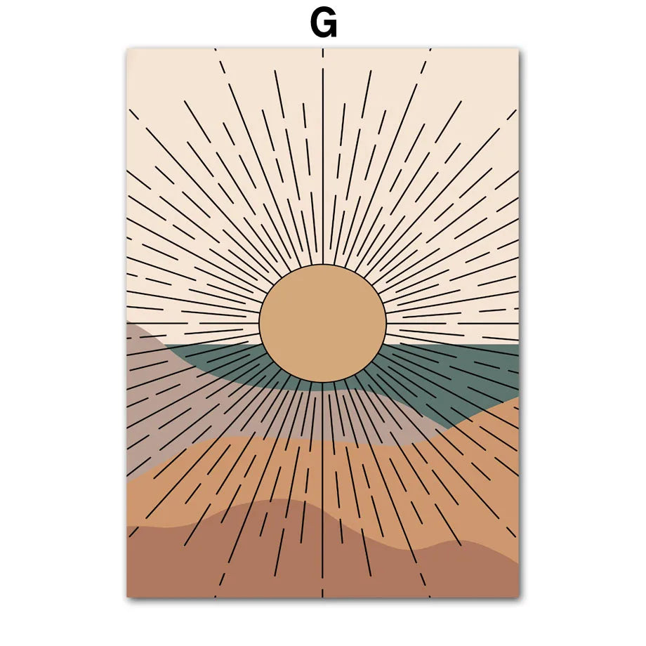 Boho Abstract Line Art Canvas Print | Beige Terracotta Wall Art