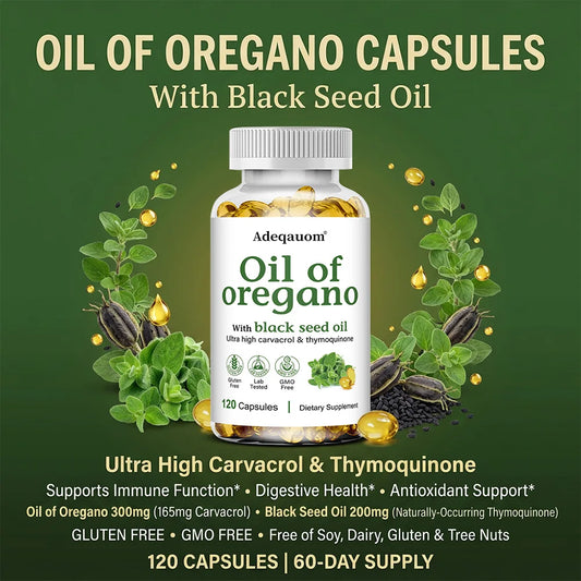 Oil of Oregano Softgels with Black Seed Oil | Immune Support Herbal Oil Supplement Peaceful Pleasures Health and Wellness