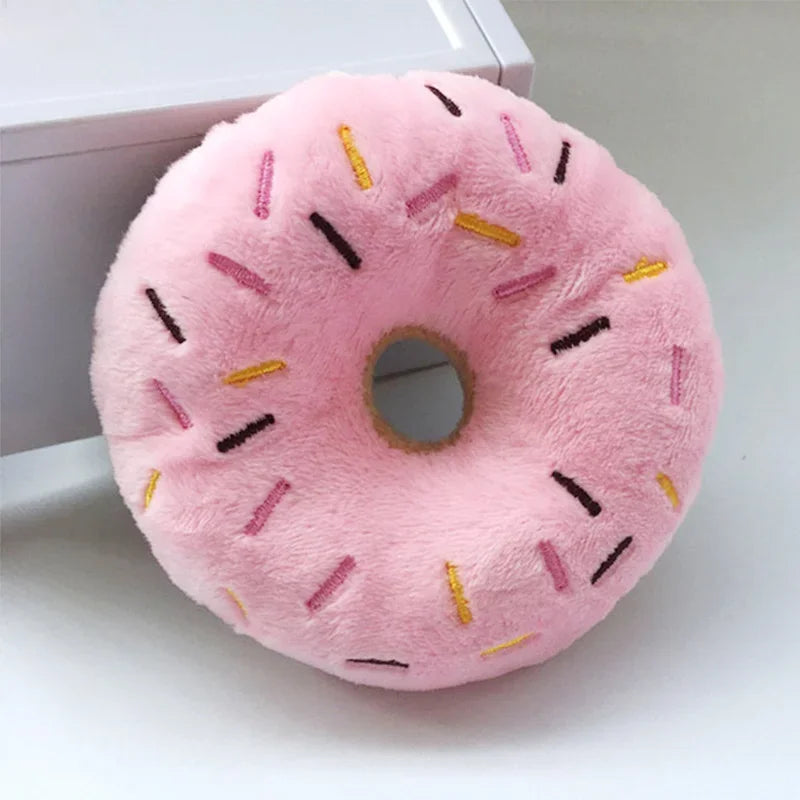 Soft Donut Squeaky Plush Dog Toy | Puppy Interactive Chew Toy