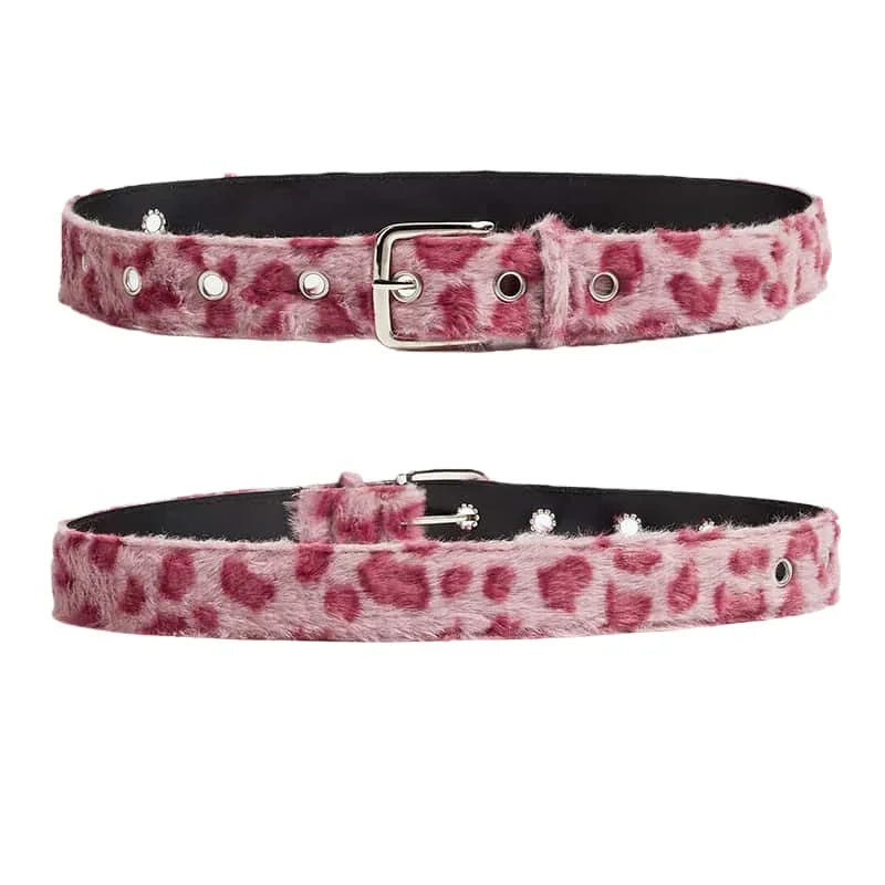 Pink Leopard Print Plush Belt Personality Fashionable and Versatile Wide-width Light Luxury and Comfortable Furry Belt for Girls Peaceful Pleasures Health and Wellness