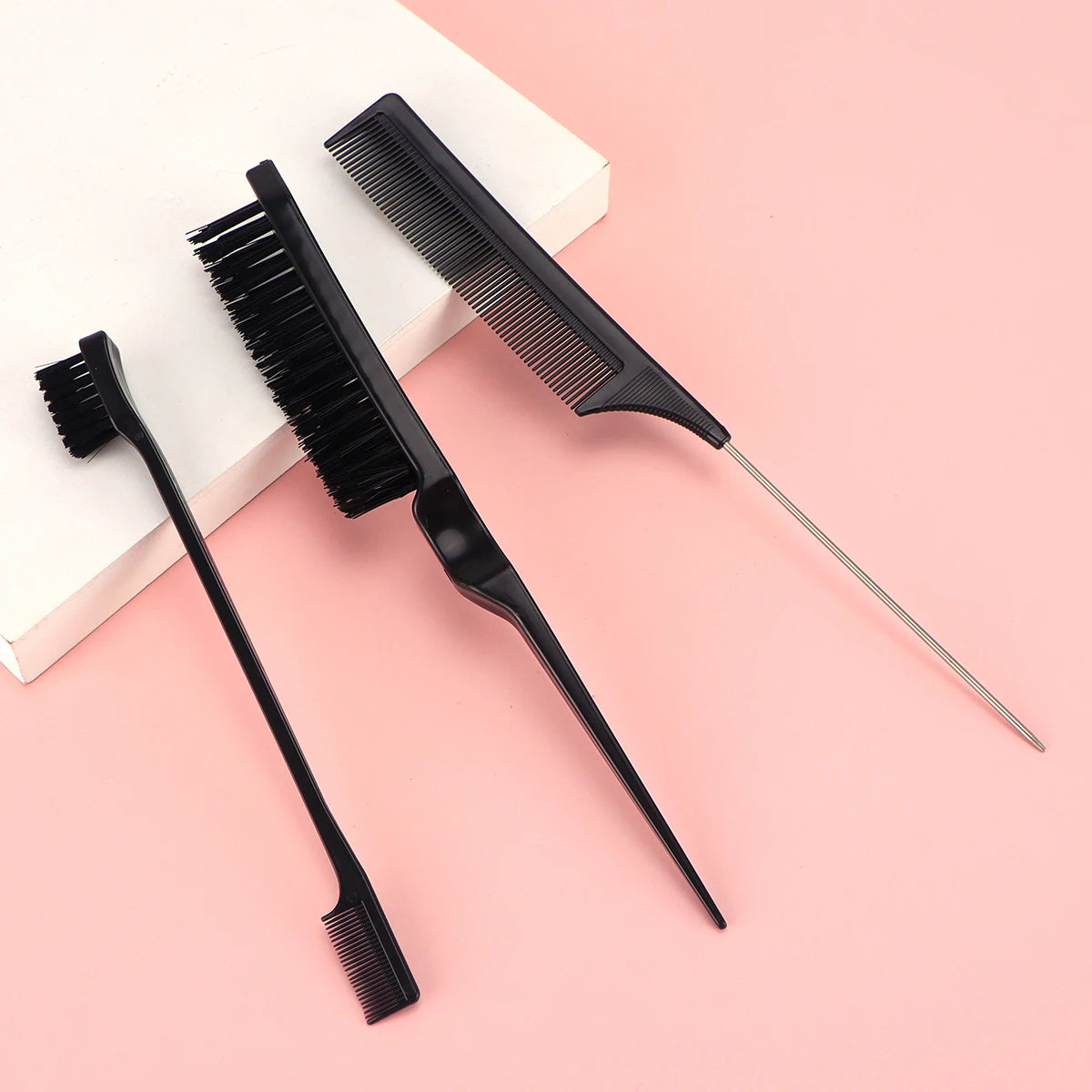 New 3pcs Hair Brush Set Sharp-tail Comb Three-row Hair Comb Steel Needle Mouse Tail Comb Toothbrush Eyebrow Brush Tool Peaceful Pleasures Health and Wellness