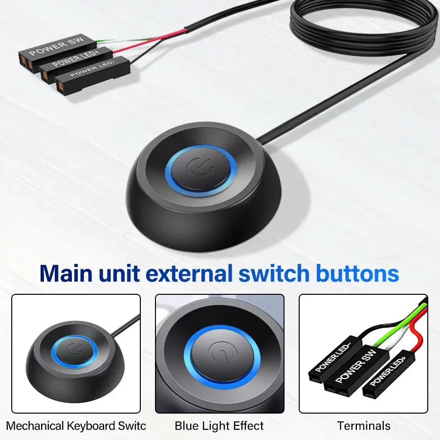 Desktop Computer Power Switch with LED Lights 1.8M PC Motherboard External Start Power On/Off Button Extension Cable Home Office Peaceful Pleasures Health and Wellness