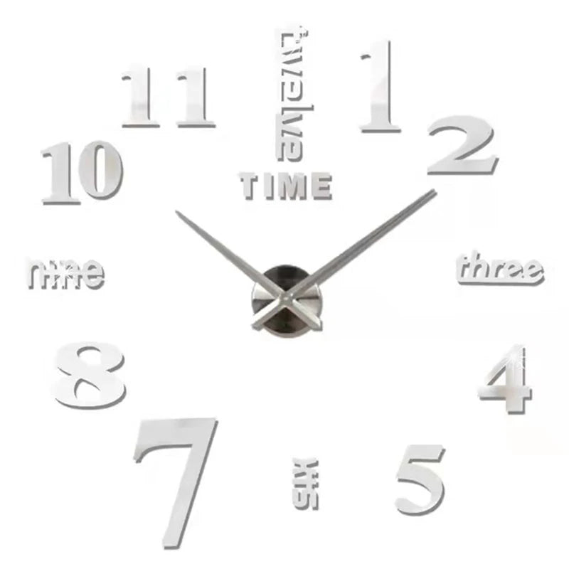 Modern 3D DIY Frameless Wall Clock – Acrylic Mirror Number Stickers Quartz Home Decor (40–130cm)